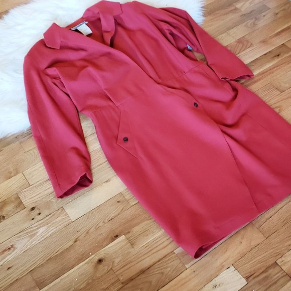 Thierry Mugler 1980s Crimson Wool Coat Dress - Picture 7 of 12